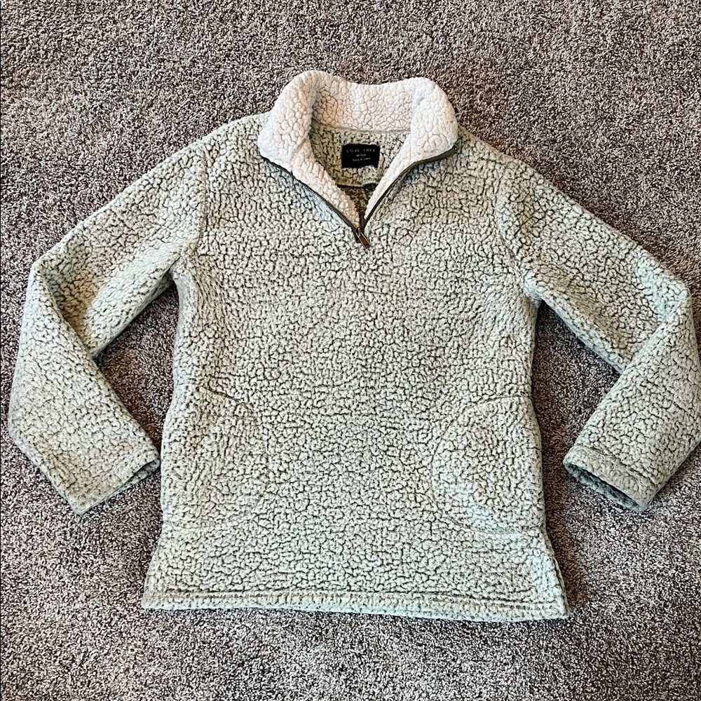 Love Tree Sherpa Fleece Pullover - Cream/Green